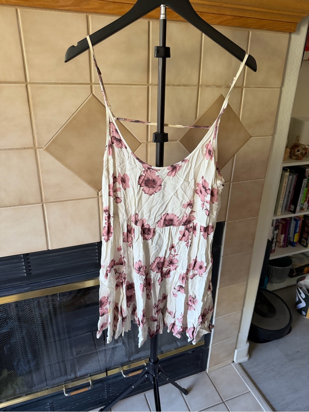 Floral Spaghetti Strap Women's Tank Dress - Pink on Cream Brandy Melville Small